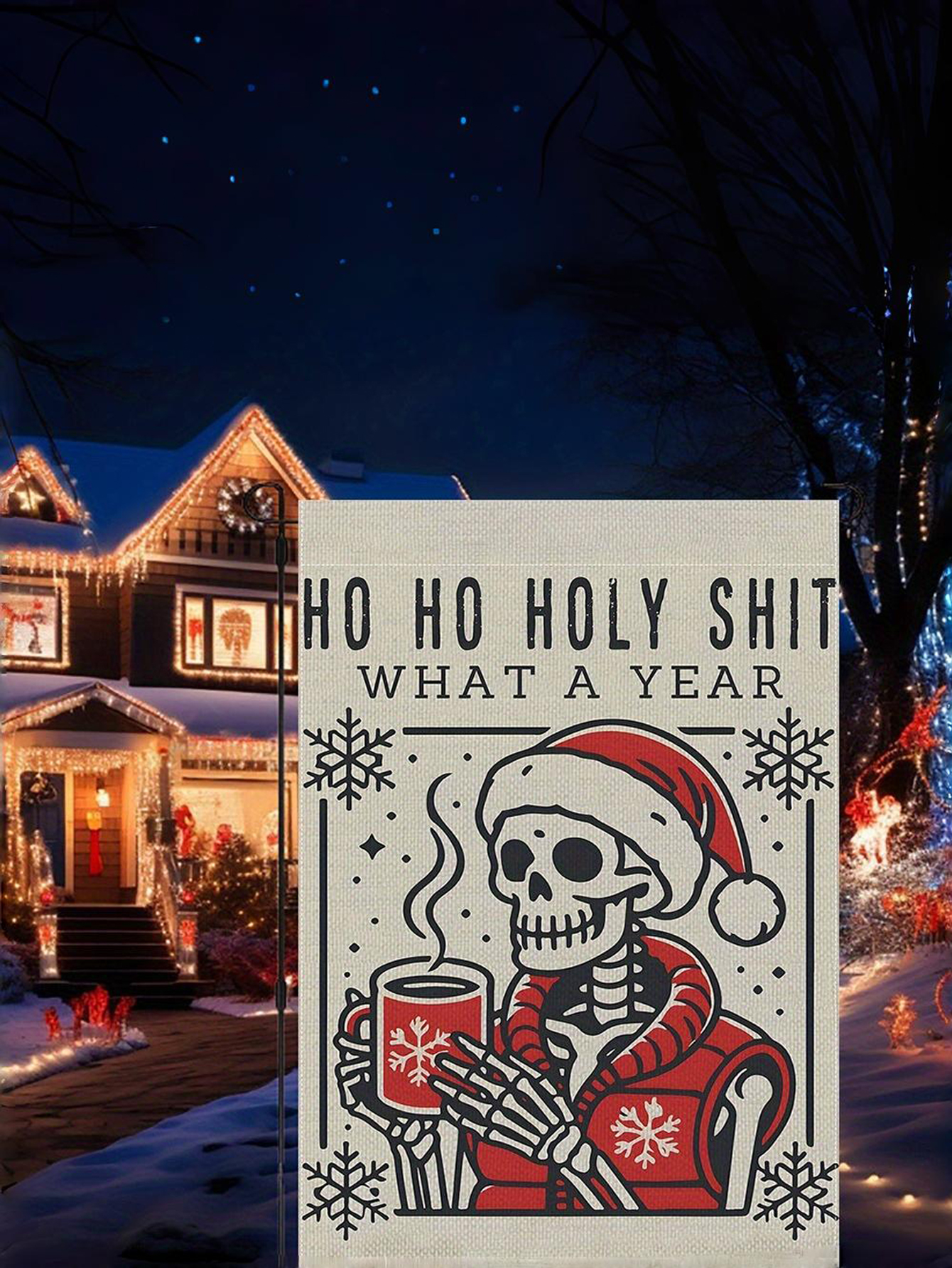 Personalization Funny Christmas Skeleton Garden Flag